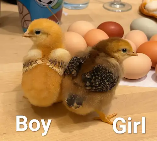 chicken baby boy on left and girl at right
