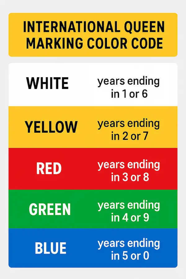 international queen marking color code - 5 color rotation