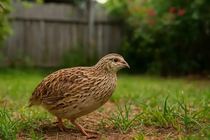 quail foraging in a backyard