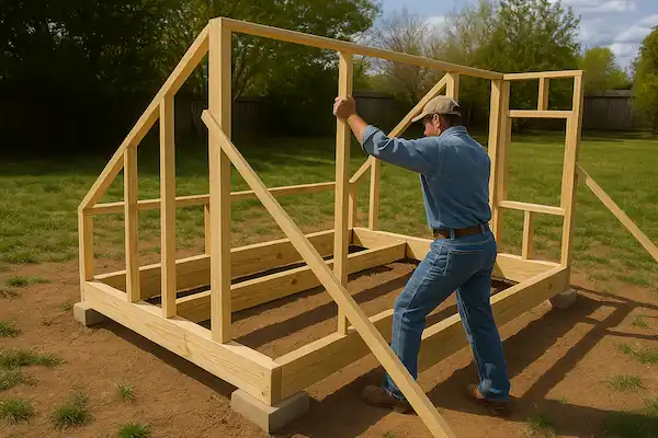 chicken coop with erected wall frames