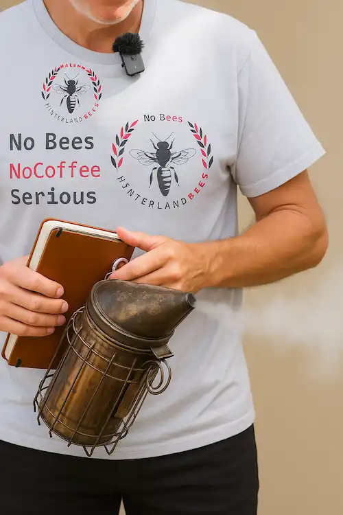 a man holding a bee removal spray