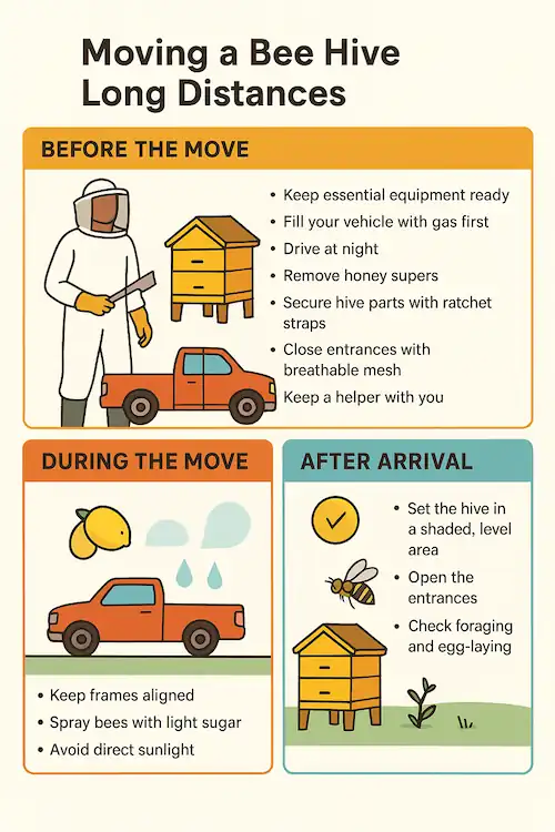 infographics showing the summary of moving bees over long distances