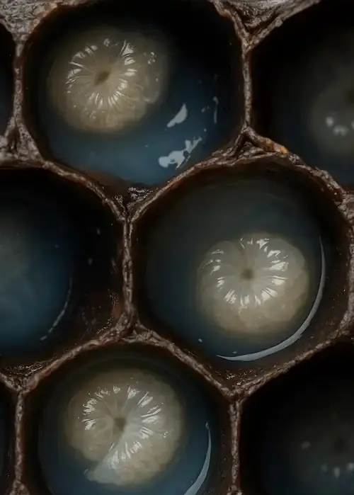 bees inside the honeycomb at larva stage
