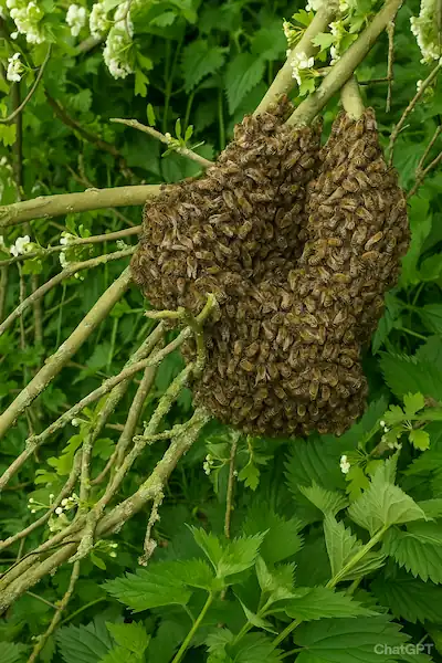 wild bees hive hanging from a tree branches