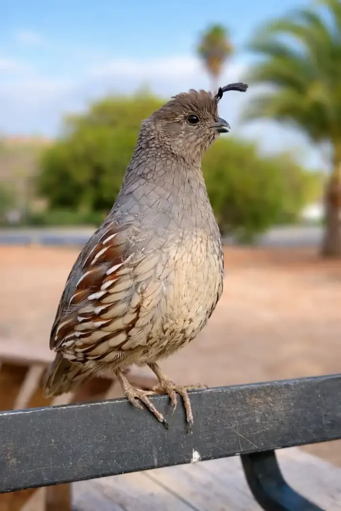 What Does a Quail Look Like? Male Vs. Female With pictures 10 baby gambel's quail perched on railing