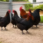 Black Copper Marans Chickens: Buying Guide, Care, & Eggs 4 black copper Maran hens standing in home