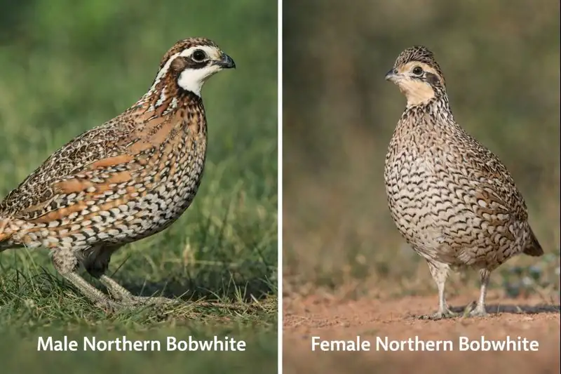 What Does a Quail Look Like? Male Vs. Female With pictures 7 Male Northern Bobwhite quail on left while Female on right