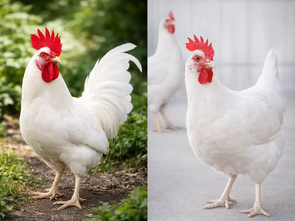 White Leghorn & Beyond: A Complete Guide to Raising Leghorn Chickens 3 white leghorn rooster vs. hen