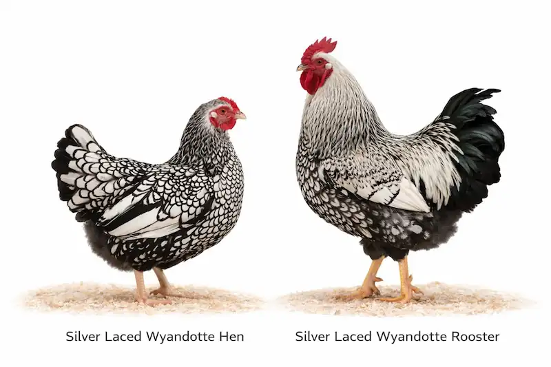 Silver Laced Wyandotte Chickens: Care And Egg Production 4 sliver laced wyandotte rooster vs. hen